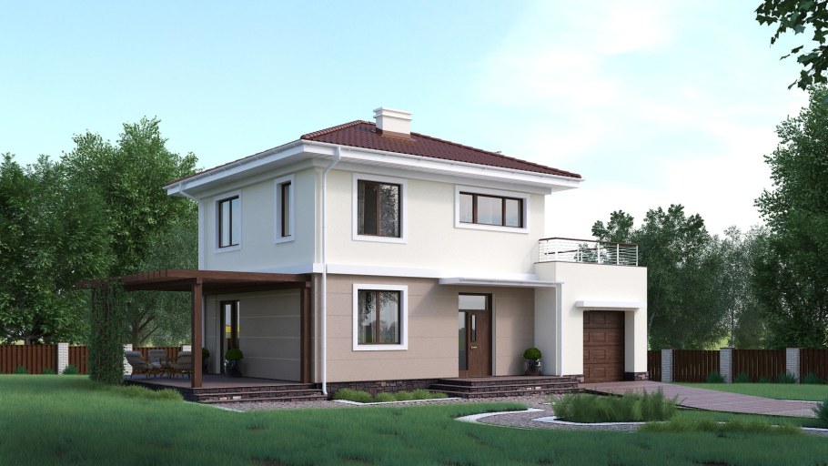 Двухэтажный дом с гаражом и террасой