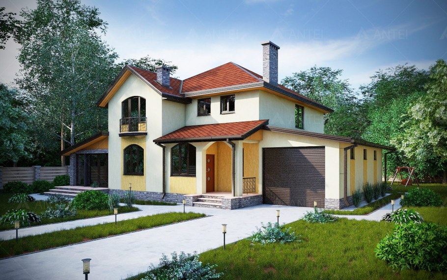 Дом с верандой и гаражом