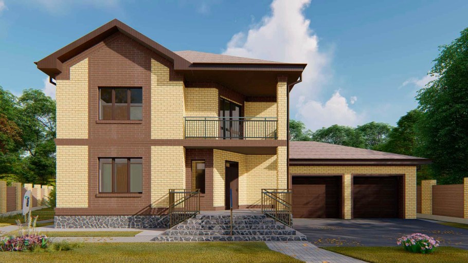Двухэтажный дом с двумя гаражами