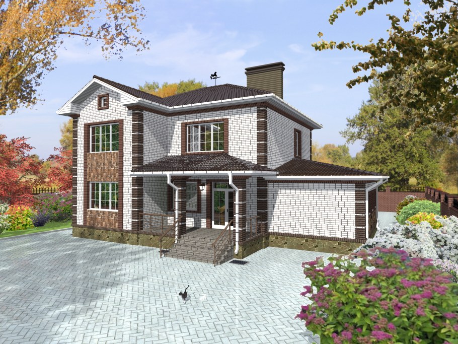 Двухэтажный дом с гаражом и верандой