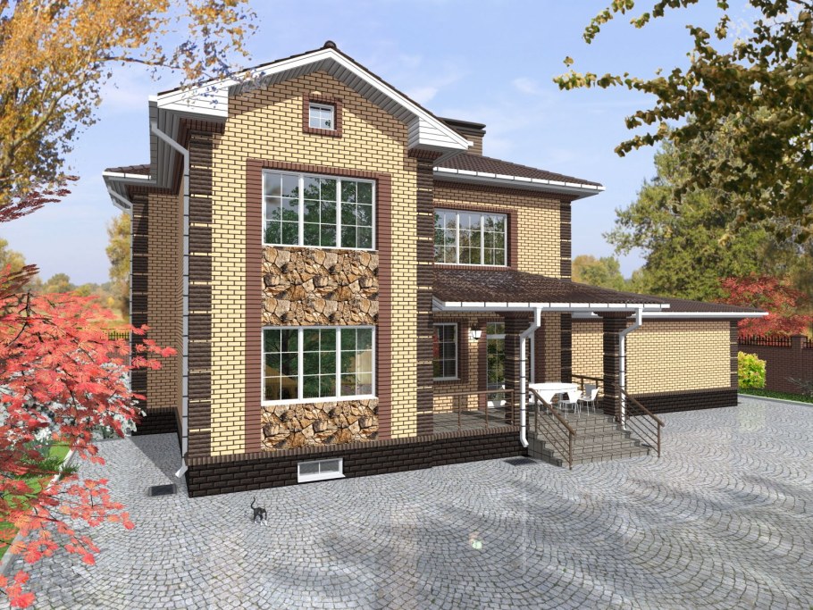 Двухэтажный дом с гаражом и балконом