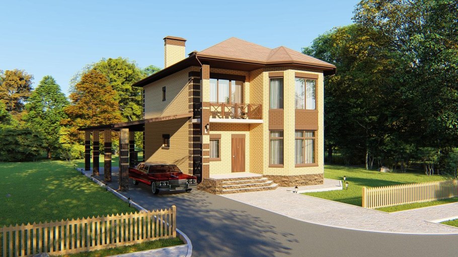 Красивый двухэтажный дом с балконом