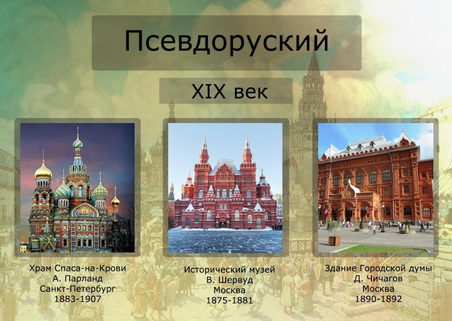 Архитектурные стили 19 века в России таблица