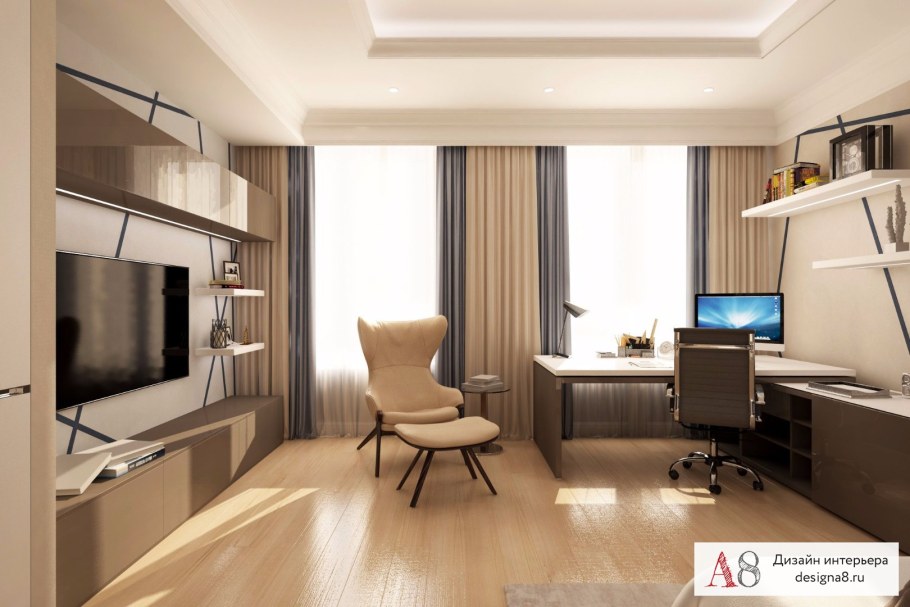 Комната в стиле хайтек с рабочим местом