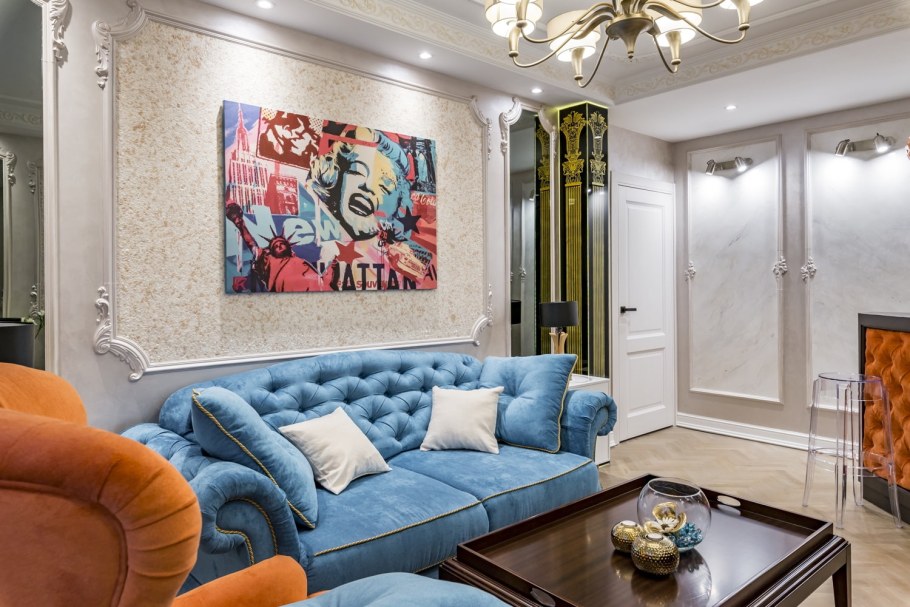 Жидкие обои в гостиной