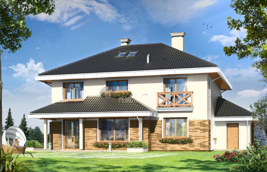 Двухэтажный дом с четырпх катроф крышей