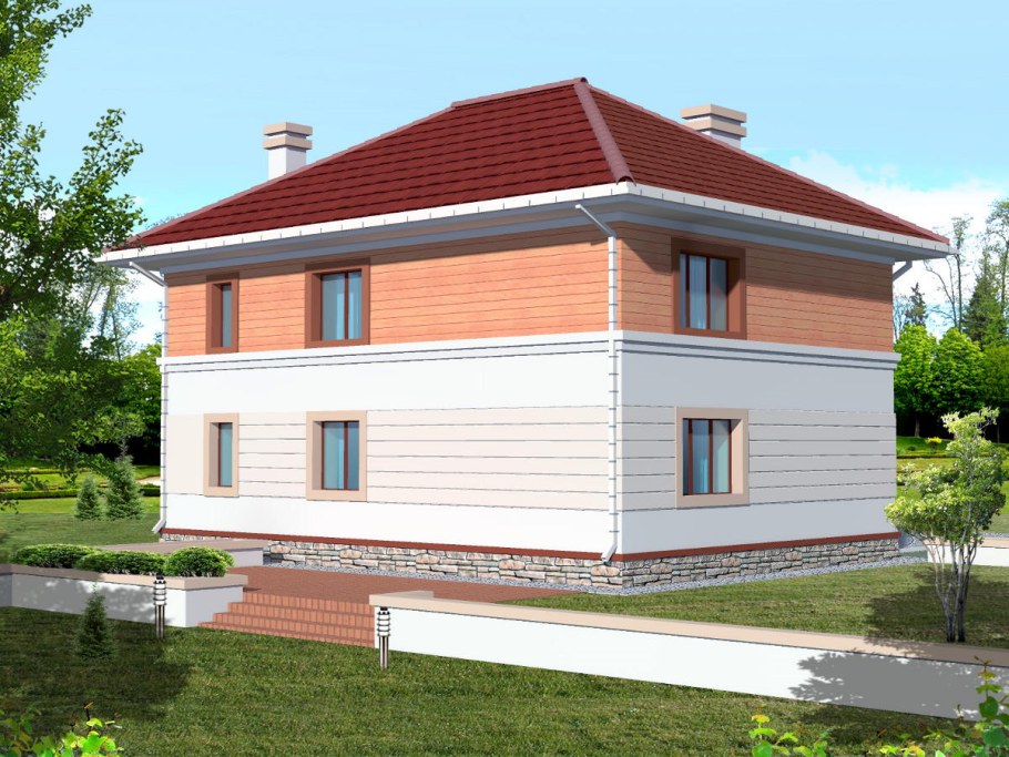 Дом 2 этажа с вальмовой крышей