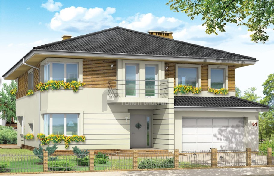 Двухэтажный дом с четырпх катроф крышей