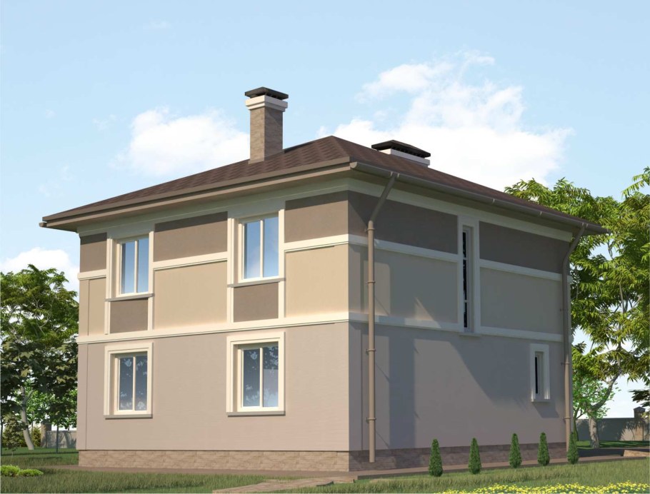 Фасад дома с четырехскатной крышей