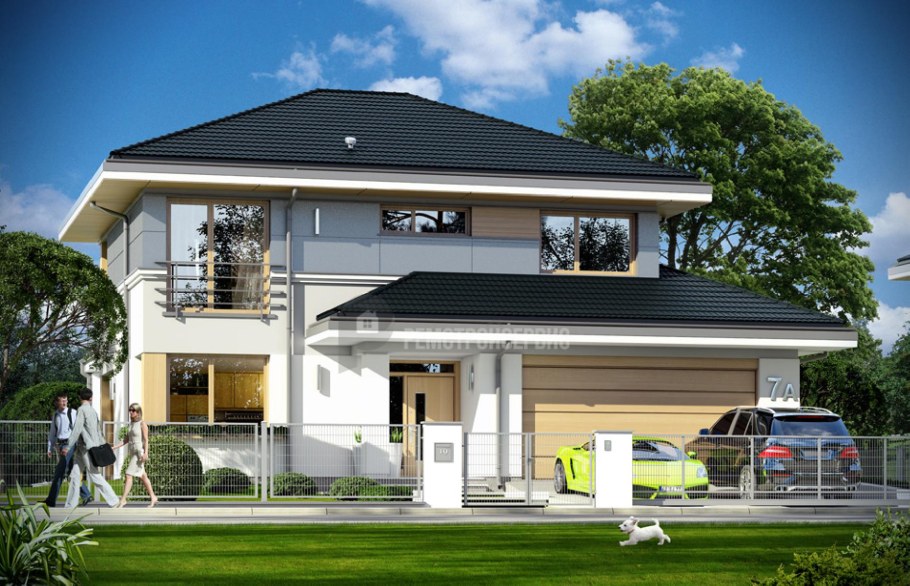 Двухэтажный дом с четырпх катроф крышей