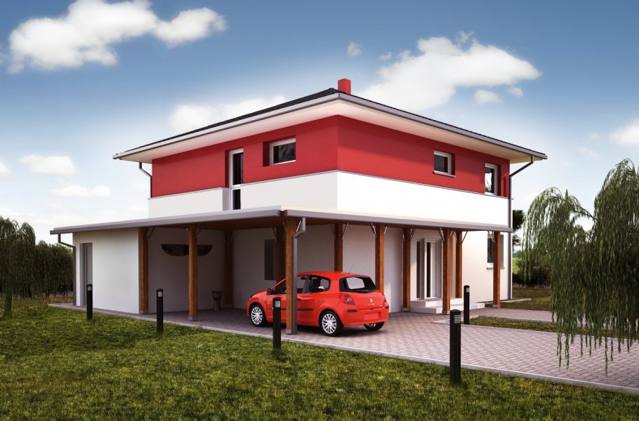 Двухэтажный дом с вальмовой крышей