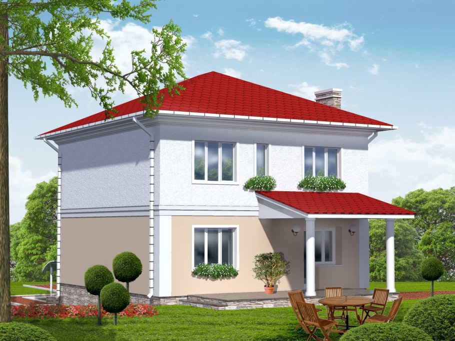 Двух этажный дом с чктырнхскатной крышец