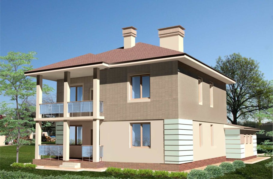 Фасады двухэтажных домов с четырехскатной крышей