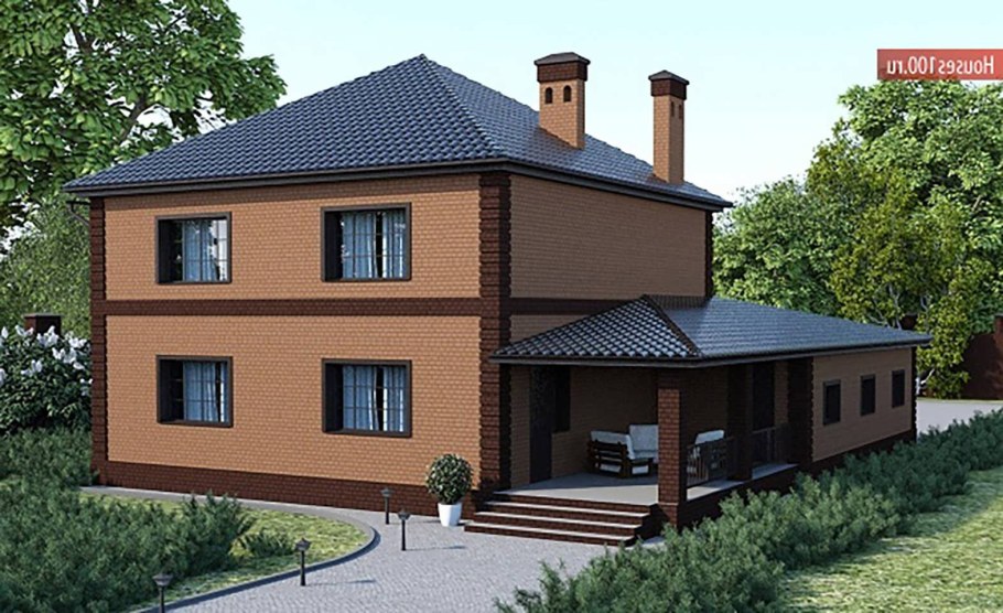 Двухэтажный кирпичный дом с гаражом