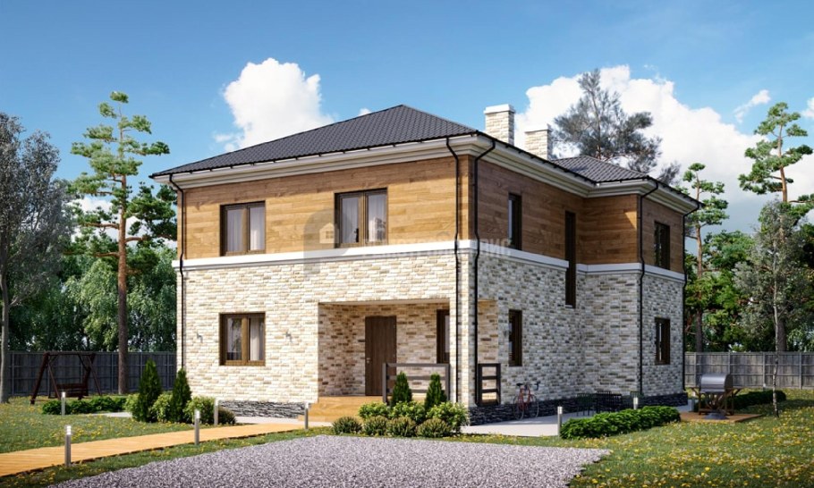 Двухэтажный дом с вальмовой крышей