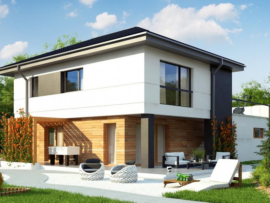 Дом с террасой на крыше гаража