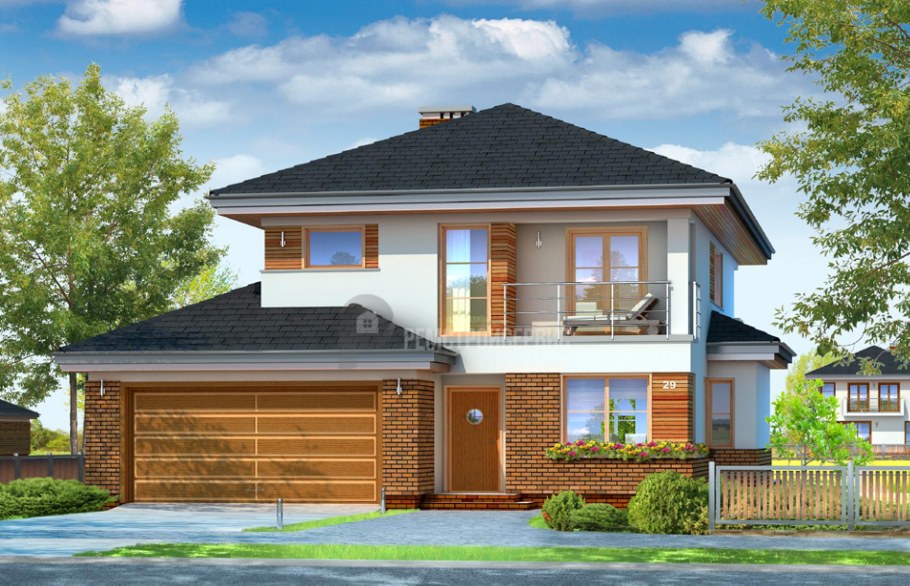 Дом с вальмовой крышей и гаражом 200м