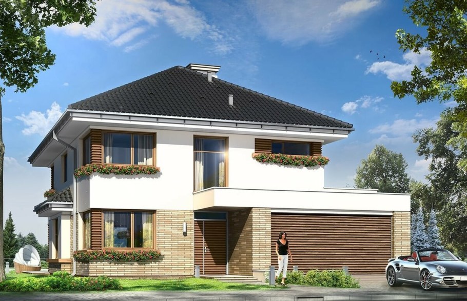 Современный дом с четырехскатной крышей