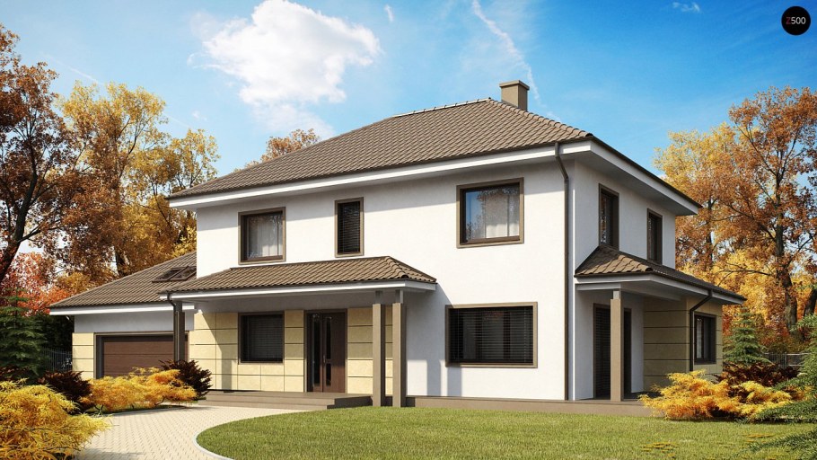 Современный дом с четырехскатной крышей