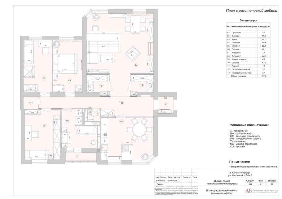 План 4 комнатной квартиры с размерами