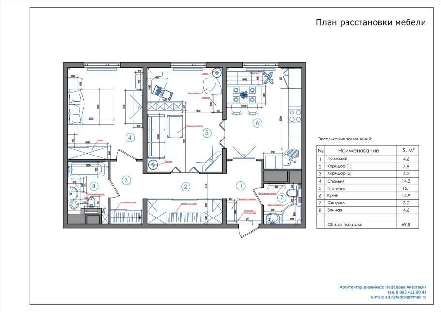 Расстановка мебели чертеж