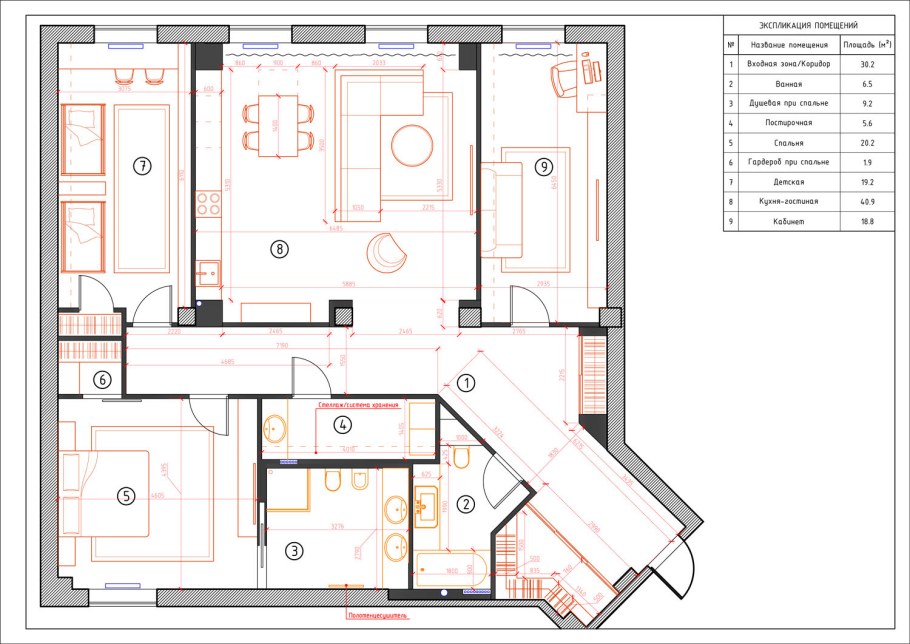 План расстановки мебели кухня чертеж