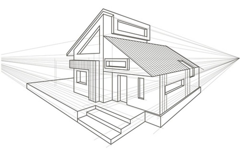 Чертеж дома в перспективе