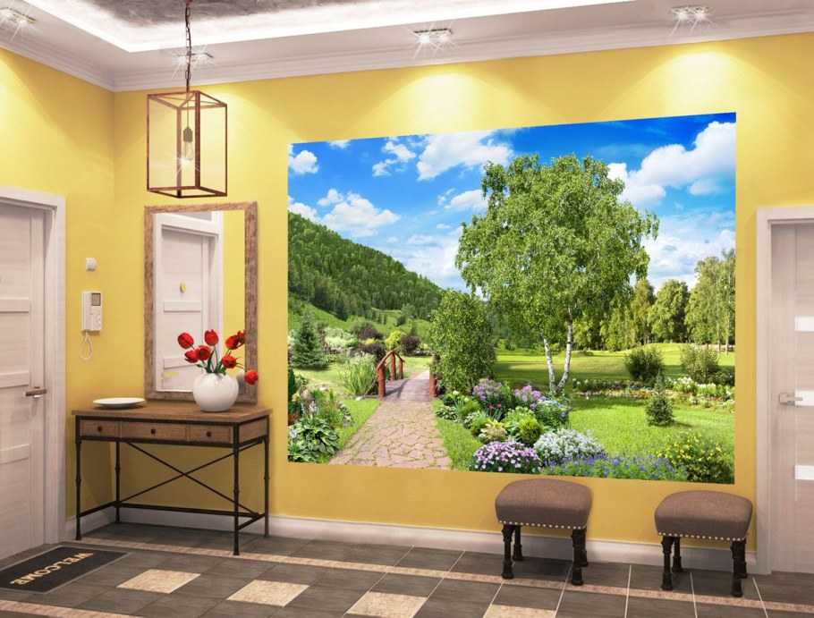 Фотообои в рамке в интерьере