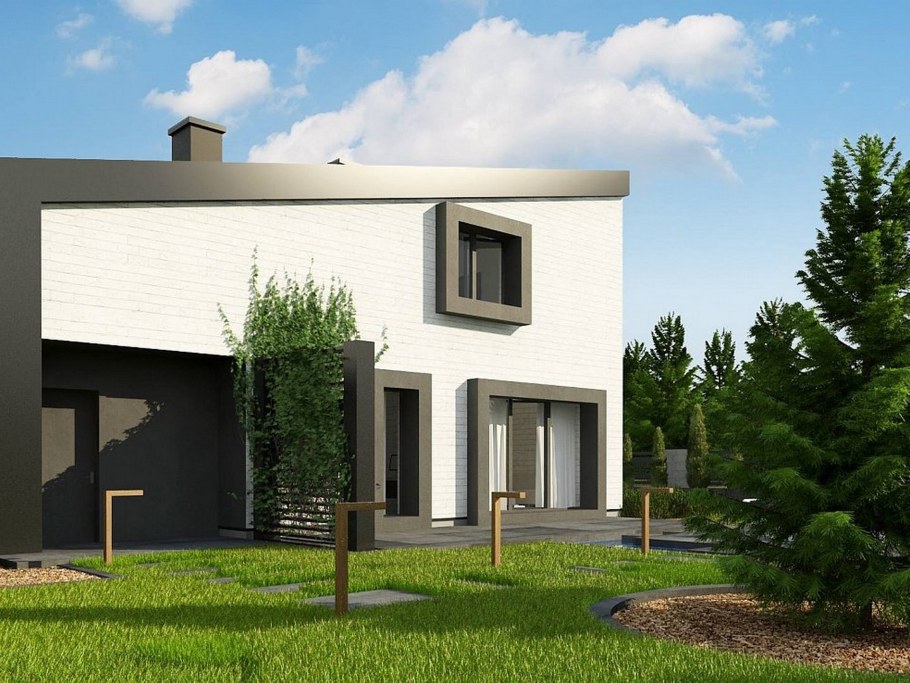 Современный двухэтажный дом с односкатной крышей