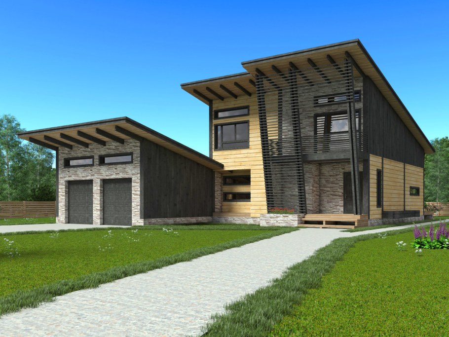 Деревянный дом 120 кв метров 2 этажа с односкатной крышей