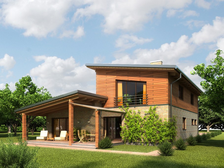 Скандинавский дом 80 кв метров с односкатной крышей