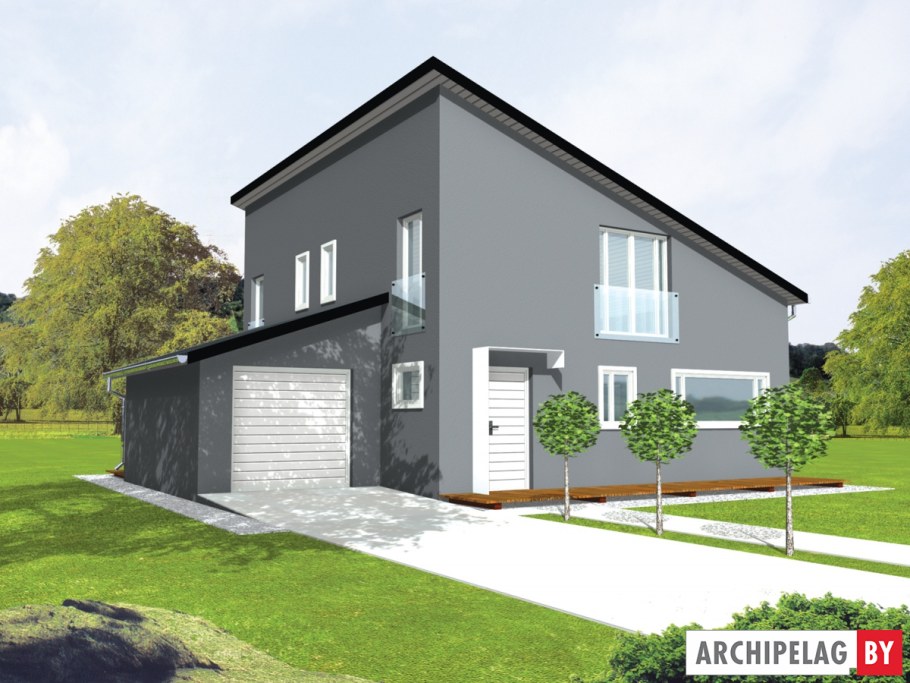 Дом с односкатной крышей и гаражом