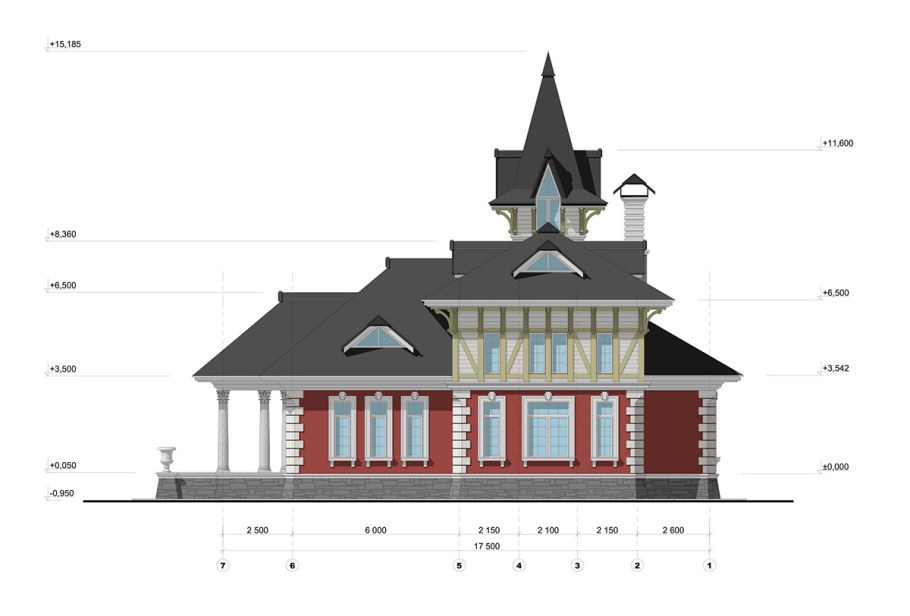 Фасад здания чертеж в цвете