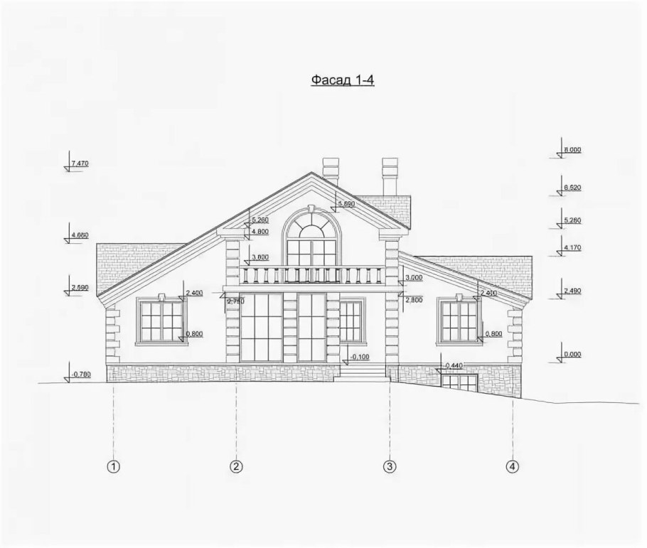 Фасад здания чертеж с размерами