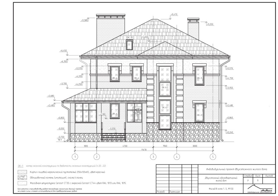 Фасад коттеджа чертеж