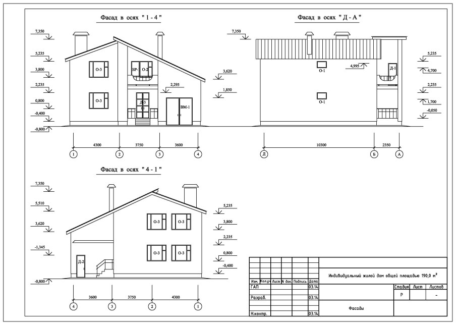 Фасад здания чертеж с размерами
