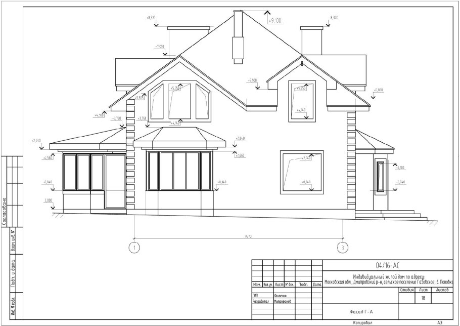 Фасад коттеджа чертеж