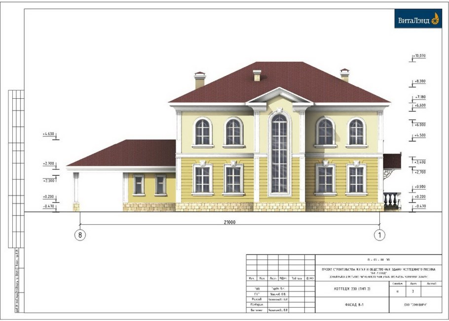 Фасад коттеджа чертеж