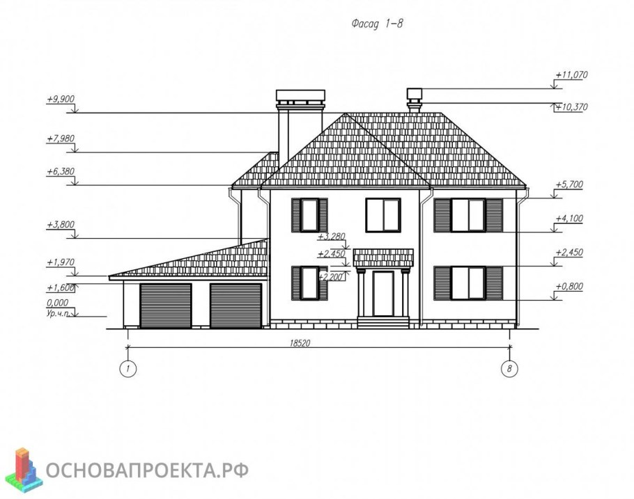 Фасад частного дома чертеж