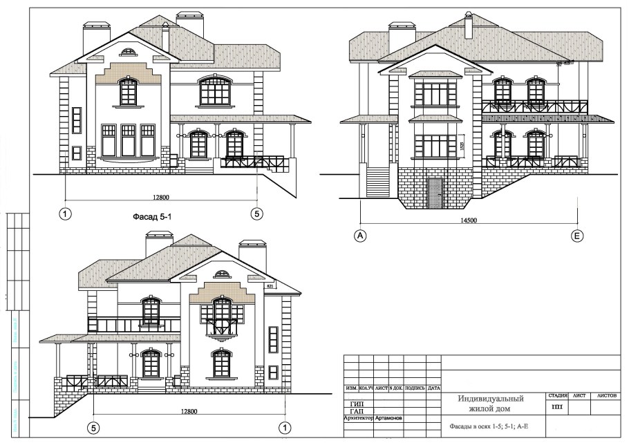 Фасад коттеджа чертеж