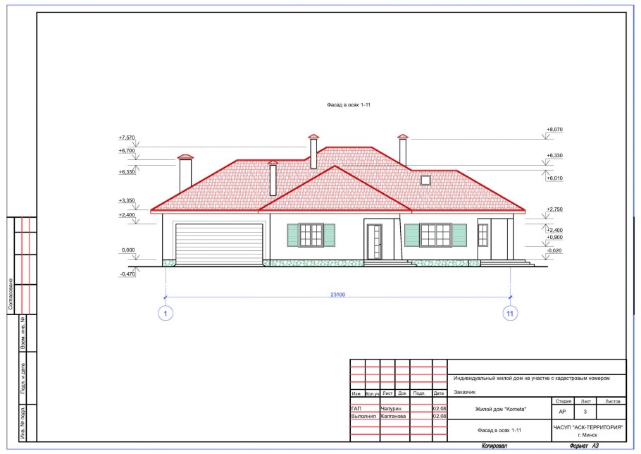 Фасад одноэтажного дома вид спереди чертеж