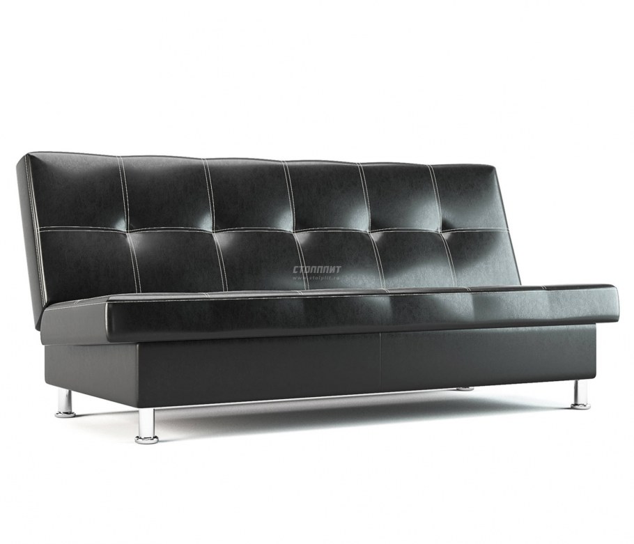 Диван Бомонд черный кожаный