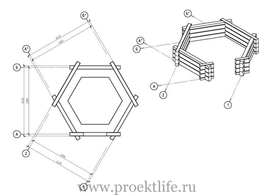 Колодец шестигранный деревянный чертеж