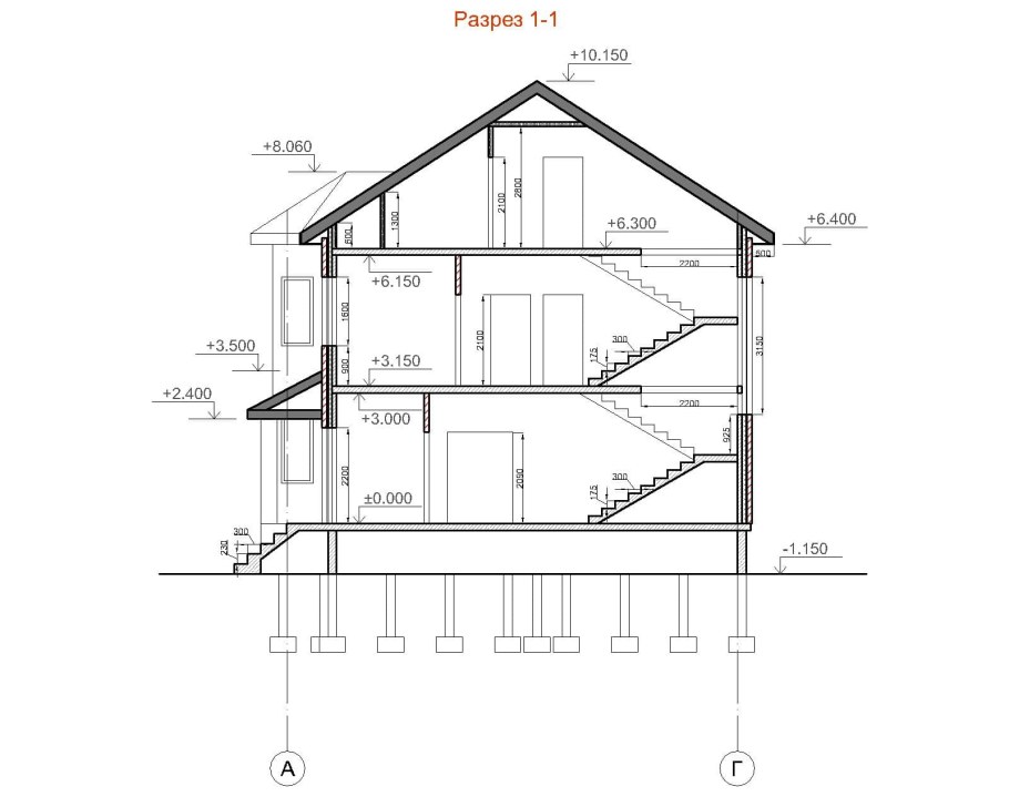 Чертеж разрез здания сбоку