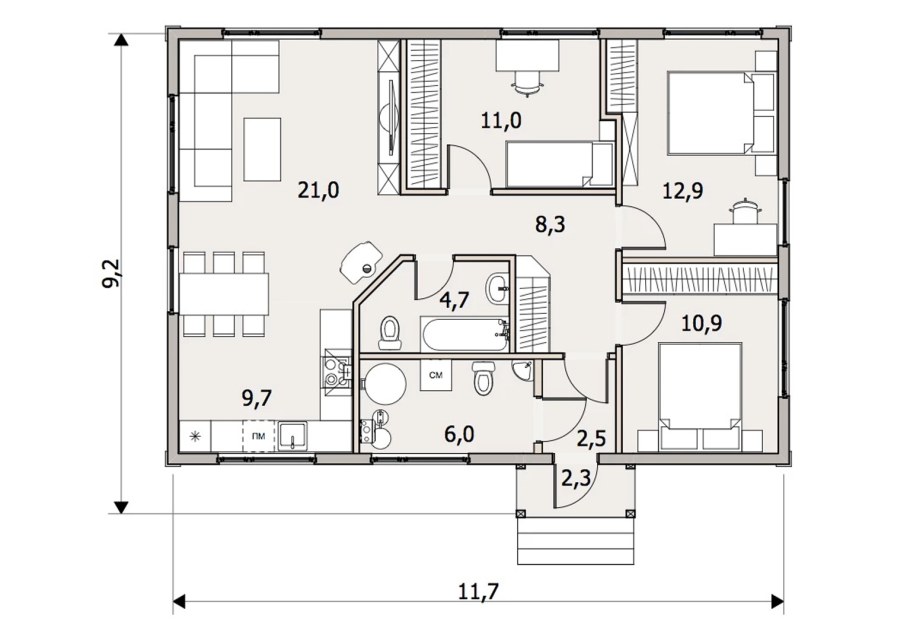 Финский одноэтажный дом планировка 100м2
