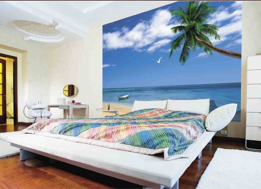 Фотообои в спальню над кроватью