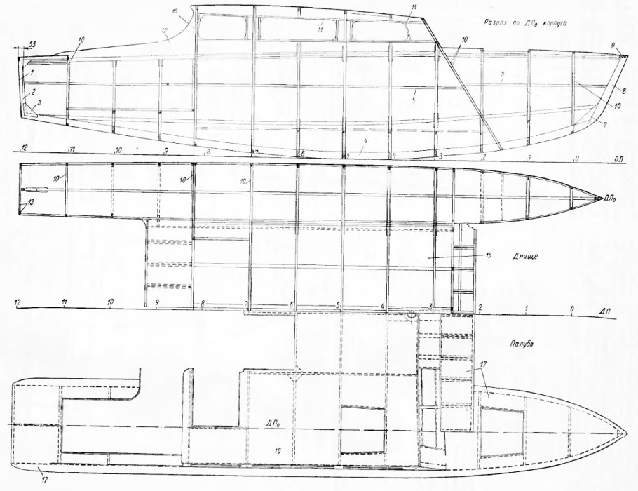 Теоретический чертеж корпуса катамарана Торнадо
