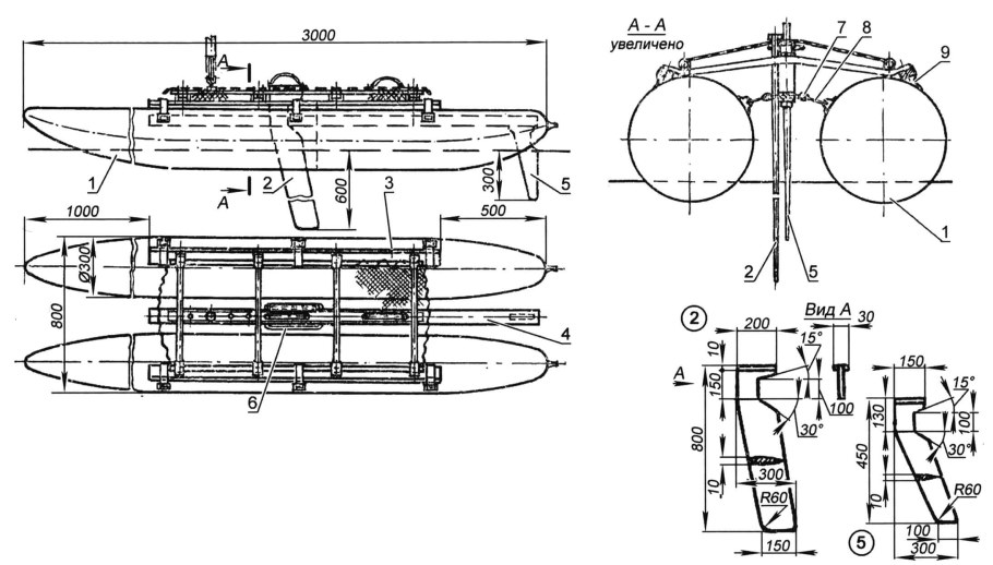 Теоретический чертеж корпуса катамарана Торнадо