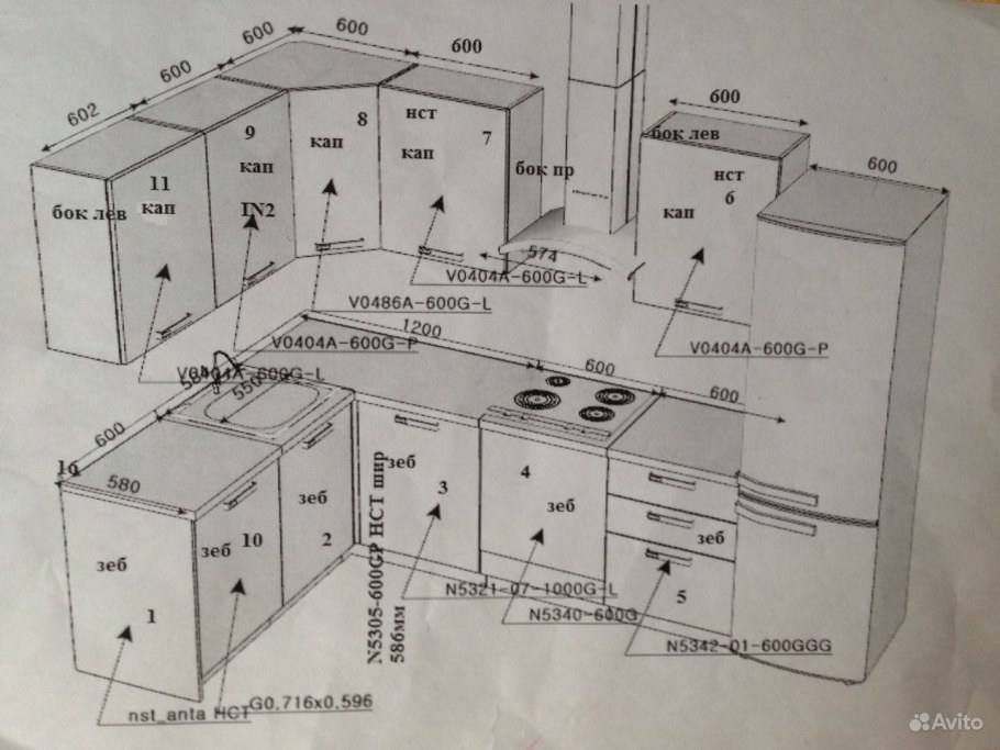 Кухня 2м фасада ЛДСП С закрытыми ящиками врезная мойка