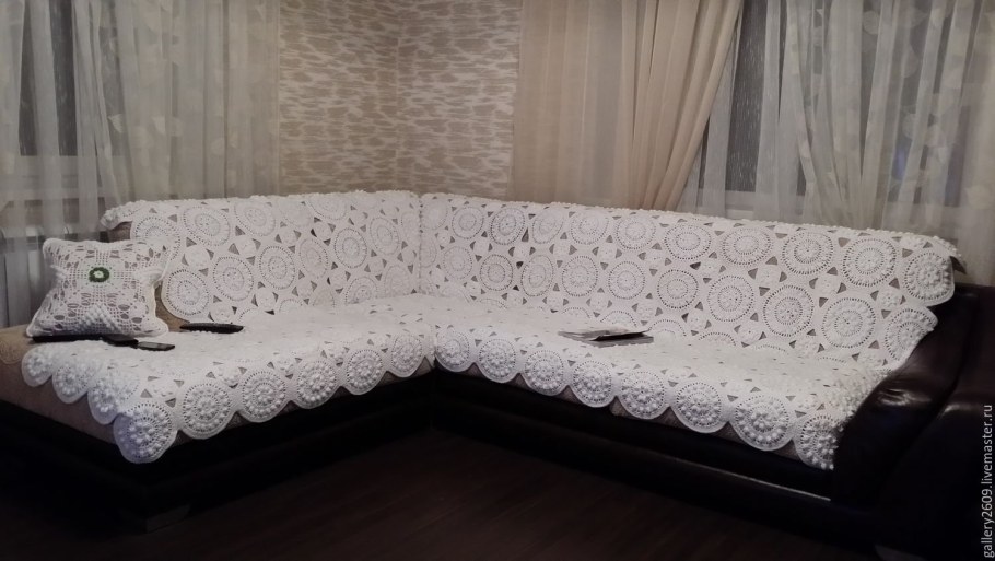 Плед на угловой диван крючком